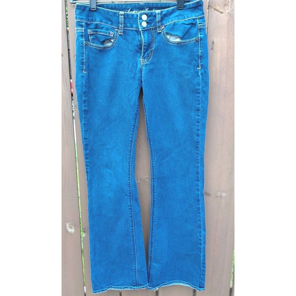 American Eagle Womens Bootcut Jeans Size 6 Blue Denim Low Rise Super Stretch